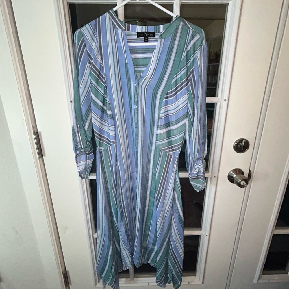 Fred David‎ Multicolor Striped Long Sleeve Dress Size XL